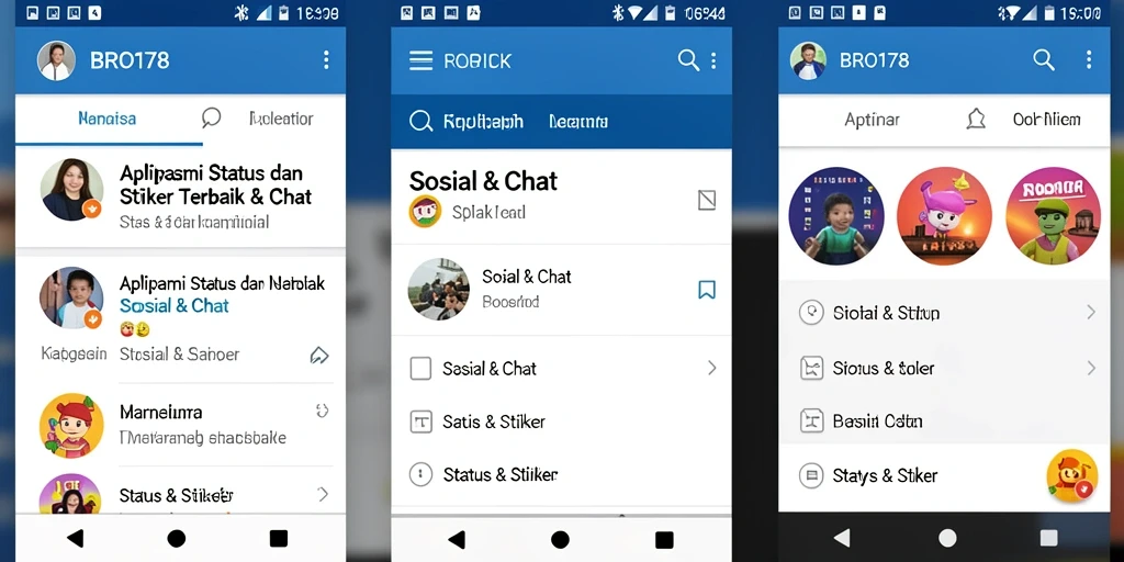 Tampilan antarmuka aplikasi Status & Stiker BRO178 yang menarik.