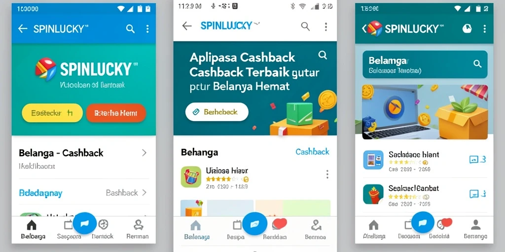 Tampilan antarmuka aplikasi SPINLUCKY dengan fitur Cashback yang mudah diakses.