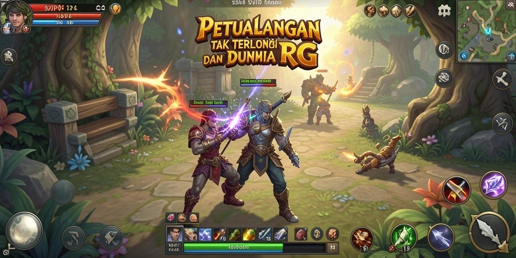 Tampilan antarmuka petualangan RPG yang menawan dan interaktif.