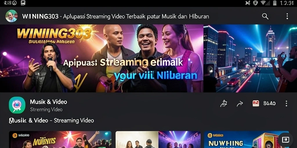 Antarmuka aplikasi WINNING303 yang menawan dengan berbagai pilihan video Musik.
